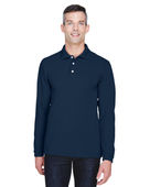 Harriton Men's 5.6 oz. Easy Blend Long-Sleeve Polo M265L NAVY Pocket