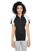 Harriton Ladies' Advantage Snag Protection Plus IL Colorblock Polo M385W BLK/ WHT/ D CHRC Pocket