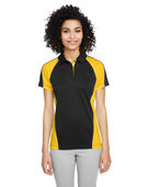 Harriton Ladies' Advantage Snag Protection Plus IL Colorblock Polo M385W BLK/ S YL/ DK CH Pocket