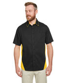 Harriton Men's Flash IL Colorblock Short Sleeve Shirt M586 BLACK/ SNRY YLLW Pocket