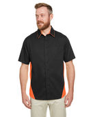 Harriton Men's Flash IL Colorblock Short Sleeve Shirt M586 BLACK/ TM ORANGE Pocket