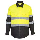 Portwest Hi-Vis Work Shirt Long Sleeve E066 YELLOW/BLACK Pocket