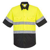 Portwest Hi-Vis Work Shirt Short Sleeve E067 YELLOW/BLACK Pocket