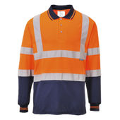 Portwest Two-Tone Long Sleeved Polo S279 ORANGE/NAVY Pocket