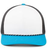 Pacific Headwear Trucker Snapback Braid Cap 104BR WHITE/NAVY/PANTHER TEAL Front