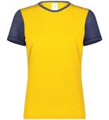 Augusta Ladies Gameday Vintage Ringer Tee 6878 GOLD HEATHER/NAVY HEATHER Front