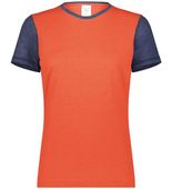 Augusta Ladies Gameday Vintage Ringer Tee 6878 ORANGE HEATHER/NAVY HEATHER Front