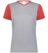 Augusta Ladies Gameday Vintage Ringer Tee 6878 GREY HEATHER/SCARLET HEATHER Front