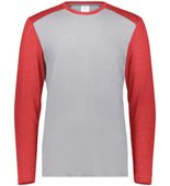 Augusta Youth Gameday Vintage Long Sleeve Tee 6882 GREY HEATHER/SCARLET HEATHER Front