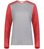 Augusta Ladies Gameday Vintage Long Sleeve Tee 6883 GREY HEATHER/SCARLET HEATHER Front
