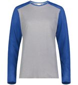 Augusta Ladies Gameday Vintage Long Sleeve Tee 6883 GREY HEATHER/ROYAL HEATHER Front