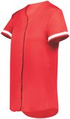 Augusta Girls Cutter+ Full Button Softball Jersey 6920 SCARLET/WHITE Pocket