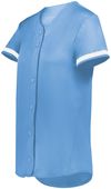 Augusta Ladies Cutter+ Full Button Softball Jersey 6919 COLUMBIA BLUE/WHITE Pocket