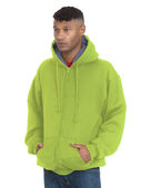 Bayside Adult Super Heavy Thermal-Lined Full-Zip Hooded Sweatshirt BA940 LIME GRN/ DK GRY Pocket