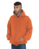 Bayside Adult Super Heavy Thermal-Lined Full-Zip Hooded Sweatshirt BA940 BRT ORNG/ DK GRY Pocket