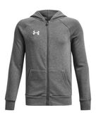 Under Armour Boys' Rival Fleece Full-Zip Hoodie 1379794 025 - CASTLEROCK LIGHT HEATHER/WHITE Front