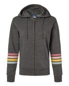 Mv Sport Women's Striped Sleeves Full-Zip Hooded Sweatshirt MV-W22732 CHARCOAL Pocket