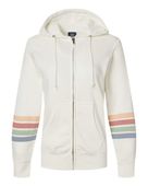Mv Sport Women's Striped Sleeves Full-Zip Hooded Sweatshirt MV-W22732 IVORY Pocket