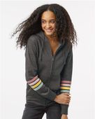 Mv Sport Women's Striped Sleeves Full-Zip Hooded Sweatshirt MV-W22732 HEATHER GREY Pocket