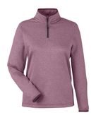 Core365 Women's Venture Heathered Stripe Quarter-Zip Pullover CE73W BURGUNDY/ WHITE Pocket