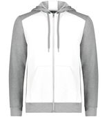 Adult Three-Season Fleece Full Zip Front Pouch Pocket Athletic Hoodie WHITE/GREY HEATHER Pocket