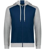 Adult Three-Season Fleece Full Zip Front Pouch Pocket Athletic Hoodie NAVY/GREY HEATHER Pocket