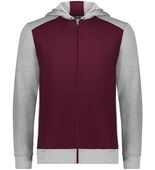 Youth Three-Season Fleece Full Zip Front Pouch Pocket Hoodie MAROON/GREY HEATHER Pocket