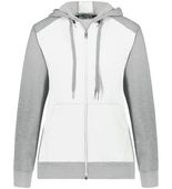 Ladies Three-Season Fleece Full Zip Front Pouch Pocket Hoodie WHITE/GREY HEATHER Pocket