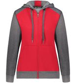 Ladies Three-Season Fleece Full Zip Front Pouch Pocket Hoodie SCARLET/CARBON HEATHER Pocket