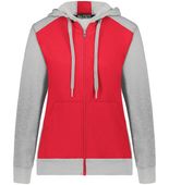Ladies Three-Season Fleece Full Zip Front Pouch Pocket Hoodie SCARLET/GREY HEATHER Pocket