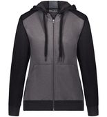 Ladies Three-Season Fleece Full Zip Front Pouch Pocket Hoodie CARBON HEATHER/BLACK Pocket