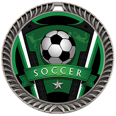 Hasty Crest Medal Soccer Varsity Insert. Personalization is available on this item.