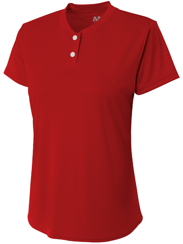 A4 Womens/Girls Tek 2 Button Henley Softball Shirt. Decorated in seven days or less.