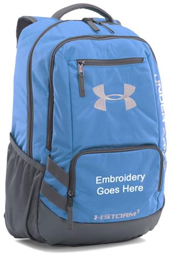 Under Armour Team Hustle Backpack II. Embroidery is available on this item.