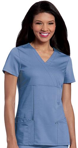 Urbane Women's Ashley Mock Wrap Scrub Top. Embroidery is available on this item.