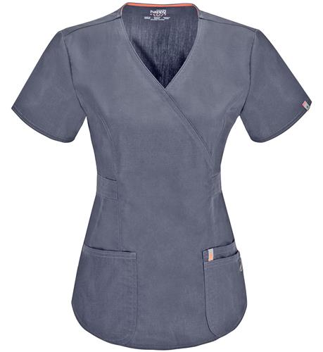 Code Happy Womens Bliss Mock Wrap Scrub Tops AB. Embroidery is available on this item.