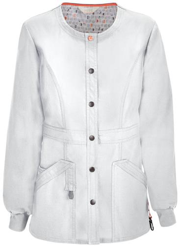 Code Happy Bliss Womens Snap Front Scrub Jacket. Embroidery is available on this item.