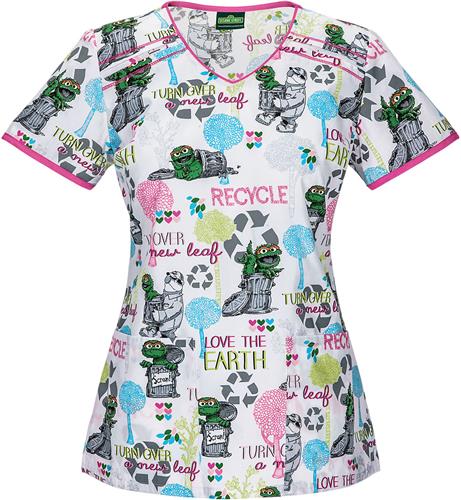 Tooniforms Womens Oscar Loves The Earth Scrub Top. Embroidery is available on this item.