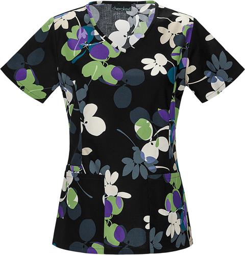 Tooniforms Womens Clover Dance V-Neck Scrub Top. Embroidery is available on this item.