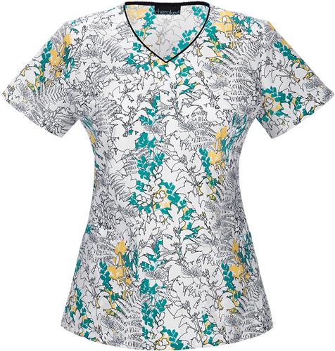 Tooniforms Womens Fern-tastic V-Neck Scrub Top. Embroidery is available on this item.
