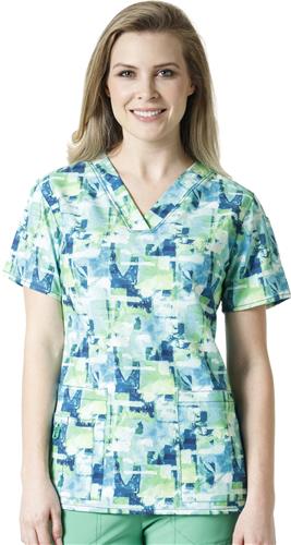 Carhartt Cross-Flex Women's V-Neck Print Scrub Top. Embroidery is available on this item.