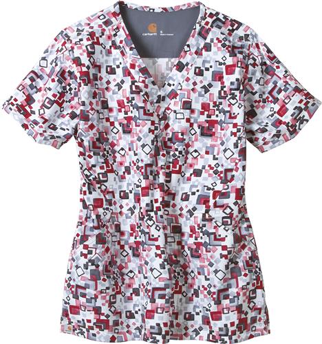 Carhartt Womens Y-Neck Print Square Maze Scrub Top. Embroidery is available on this item.