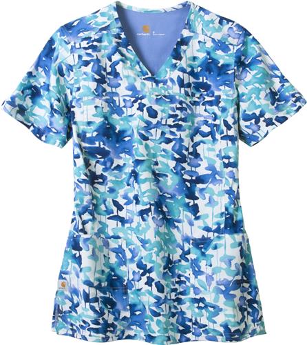 Carhartt Womens Y-Neck Print Lake Shore Scrub Top. Embroidery is available on this item.