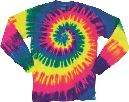 Dyenomite Spiral Tie Dye Long Sleeve Shirts 240MS. Printing is available for this item.