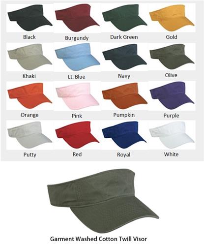 OC Sports Adjustable Garment Washed Twill Visors GWTV-100. Embroidery is available on this item.