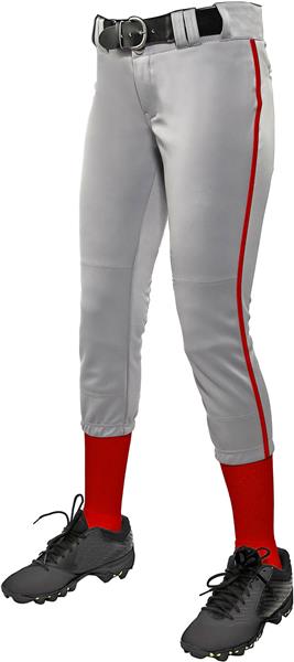 CHAMPRO Tournament Women’s Traditional Low Rise Softball Pant with Contrast-Color Braid Piping 