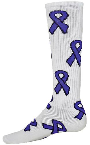Adult Small 6-8.5 (White/Purple-Ribbon) For Many Causes OTC Socks