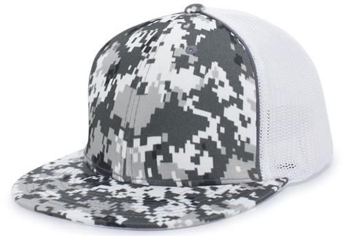 Adult (XS -Military Green or Desert White), (SM/Med-Snow Wt)  Military Digi Camo Trucker Flexfit Cap. Embroidery is available on this item.