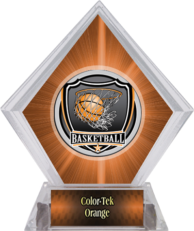 Shield Basketball Orange Diamond Ice Trophy. Personalization is available on this item.