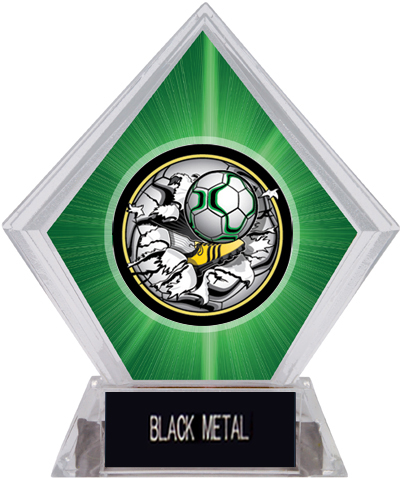 Bust-Out Soccer Green Diamond Ice Trophy. Engraving is available on this item.
